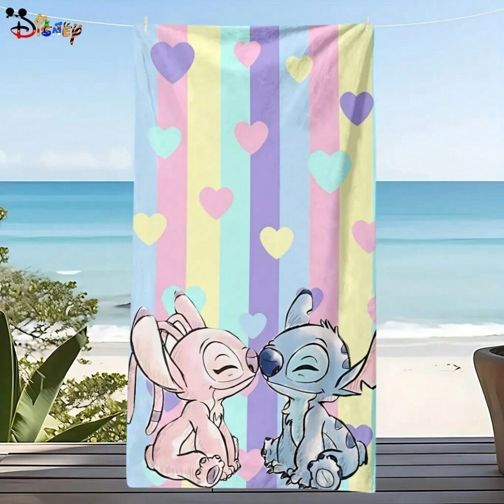 (S5, 70x140cm) Disney Lilo & Stitch Beach Towel: Colorful Hearts and Lovable Characters Suitable for towels, bath towels, beach towels, gifts-image-OPC-PHN9F7P-NEW