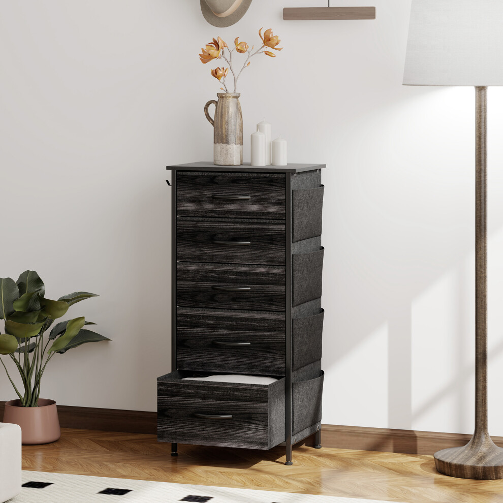 (Black) HOMCOM Fabric Chest of Drawers, 5 Drawer Dresser for Bedroom