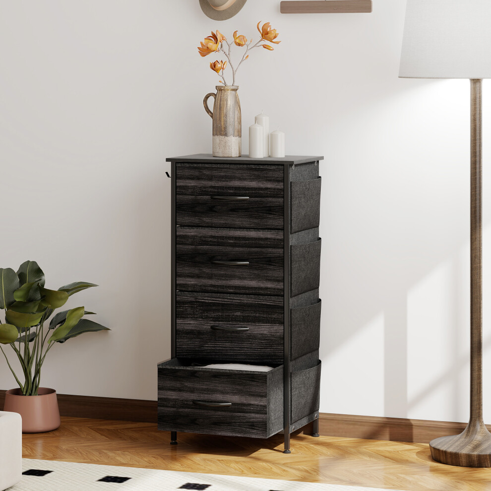 (Black) HOMCOM Fabric Chest of Drawers, 4 Drawer Dresser for Bedroom