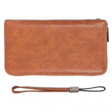 Credit Card Wallet 36 Card Slots Safe PU Leather Long Zipper Case Purse with Hand Strap for ID Card Cash Brown