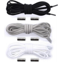 3 Pairs Pack Elastic Knotless Shoelaces with Metal Buckle Untied Shoelaces-Good