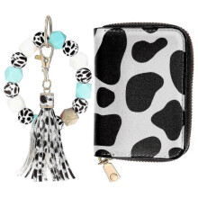 Wrist Keychain Wallet Key Wallet Holder Fashionable Cow Card Case with Keychain