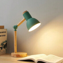 (GREEN, UK plug) Creative Nordic Table Lamp Wooden Art LED Turn Head Simple Bedside Desk Light/Eye Protection Reading&Bedroom Study Lamp