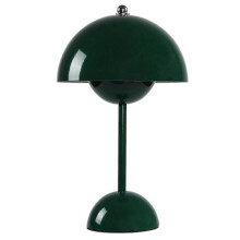 (Dark Green) Top Touch Switch LED Table Lamp Rechargeable Flower Bud Mushroom Design Living Room Decor Desk Night