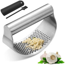 (As show, One size) Garlic Garlic Press Stainless Steel Garlic Press Professional Garlic Crusher Manual Garlic Crusher Curved Garlic Peeler Garlic Cutter With Garlic Peel