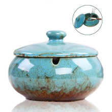 (As show, One size) Ceramic Ashtray with Lids, Windproof, Cigarette Ashtray for Indoor or Outdoor UseAsh Holder,Blue