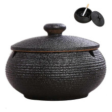 (As show, One size) Ceramic Ashtray with Lids, Windproof, Cigarette Ashtray for Indoor or Outdoor Use,Black