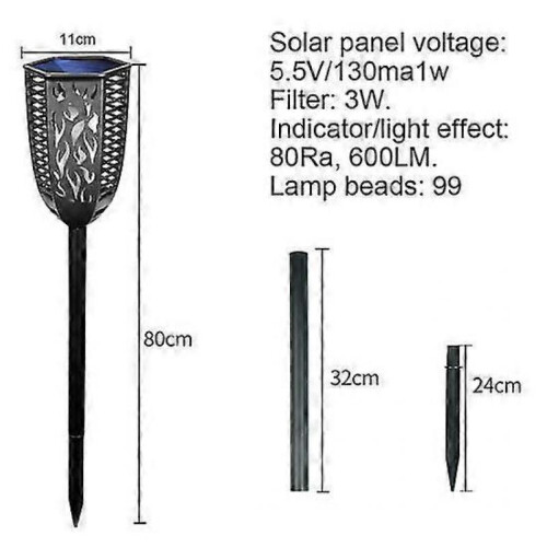 99LEDs Waterproof Solar Flame Effect Lamp Garden Backyard Outdoor Torch Light 2