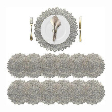 Pressed Vinyl Metallic, Non-Slip Heat Insulation Dining Mat, Decorative Round Placemats with Exquisite Flower Pattern for Kitchen And Dining Decor