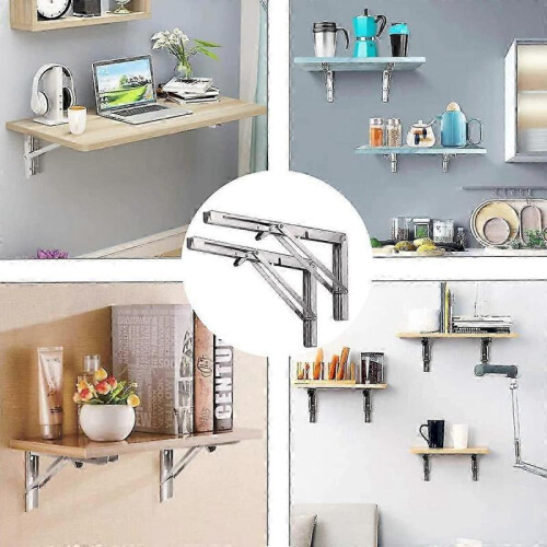 Heavy Duty Space Saving Folding Shelf Brackets, Polished Stainless Steel 304 Triangular Support, Easy Installation Wall Mounted for Garage Workshop 1