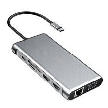 Dual HDMI Multiport Adapter, 12-in-1 USB C Docking Station with 4K HDMI, Gigabit Ethernet, 100W PD Charging, SD/TF Card Reader & Audio Jack, for
