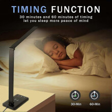 Sunturalux LED Desk Lamp, Stepless Dimmable Reading Light with USB Charging Ports, Portable Table Lamp Featuring Full-Spectrum Light Source and Eye