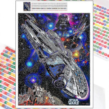 (35x45cm, One size) 5d Diy Diamond Painting Star Wars Millennium Falcon Spaceship Cartoon Cross Stitch Embroidery Mosaic Round Handmade Home