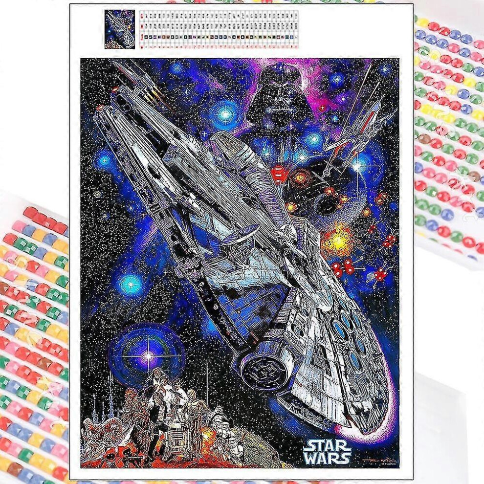 Kikidex (35X45cm, One Size) 5D Diy Diamond Painting Star Wars Millennium Falcon Spaceship Cartoon Cross Stitch Embroidery Mosaic Round Handmade Home