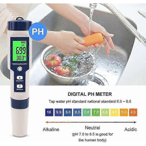 Water Quality Tester, 5 in 1 Function Backlight LCD Display for Clear Readings, Ideal for Household with High Accuracy Digital PH Meter for Drinking 1