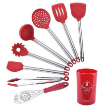8-Piece Non Scratch Silicone Utensils for Daily Use, Heat Resistant Ergonomic Stainless Steel Handle, Easy to Clean and Store, Dishwasher Safe