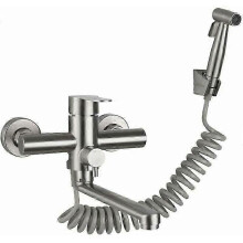 Efficient Stainless Steel Kitchen Faucet, Wall Mounted with Space-saving Design, 360 Degree Rotatable, Waterfall Spray Gun for Comprehensive