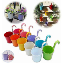 Durable Hanging Flower Pots, Metal Iron Constructed for Indoor/Outdoor Use, Decorative Conical Shape with Removable Handle