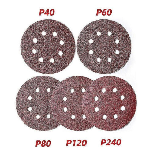 Assorted Grits Sanding Discs, Universal for Woodworking and Automotive, 8 Hole Dust Extraction System, Hook and Loop Backing for Quick Change, 5 2