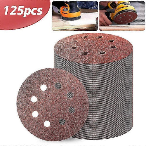 Assorted Grits Sanding Discs, Universal for Woodworking and Automotive, 8 Hole Dust Extraction System, Hook and Loop Backing for Quick Change, 5 1