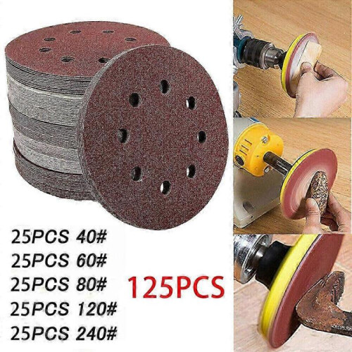 Assorted Grits Sanding Discs, Universal for Woodworking and Automotive, 8 Hole Dust Extraction System, Hook and Loop Backing for Quick Change, 5