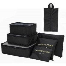 Travel Packing Cubes, 7 Pcs Lightweight Reusable Suitcase Organizers, Black, with Waterproof Polyester Net for Business Trips, Family Vacations, and