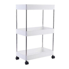 Rolling Utility Organizer, Adjustable Slim Storage Cart with Stainless Steel Accents And Easy Assembly for Kitchen, Bathroom, Laundry Room, And