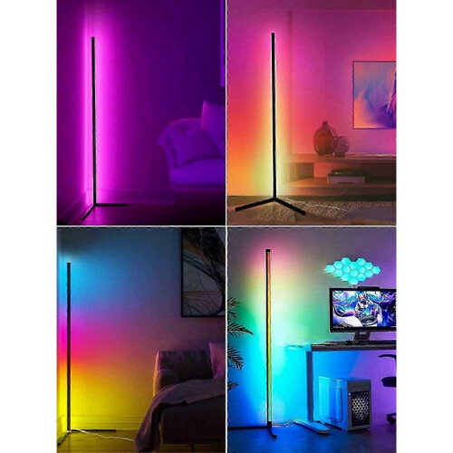 RGB Led Strip Floor Lamp, Nordic Style Dimmable Light with Smart App Control, Space-saving Triangular Base Design, Customizable Light Modes for 2