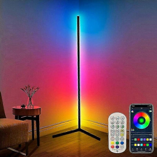 RGB Led Strip Floor Lamp, Nordic Style Dimmable Light with Smart App Control, Space-saving Triangular Base Design, Customizable Light Modes for