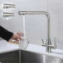 Solid Brass 3-Way Kitchen Faucet, Commercial Style Water Tap with Hot, Cold, And Filtered Water Options, Lead-Free Healthy, Flexible 360 Degree