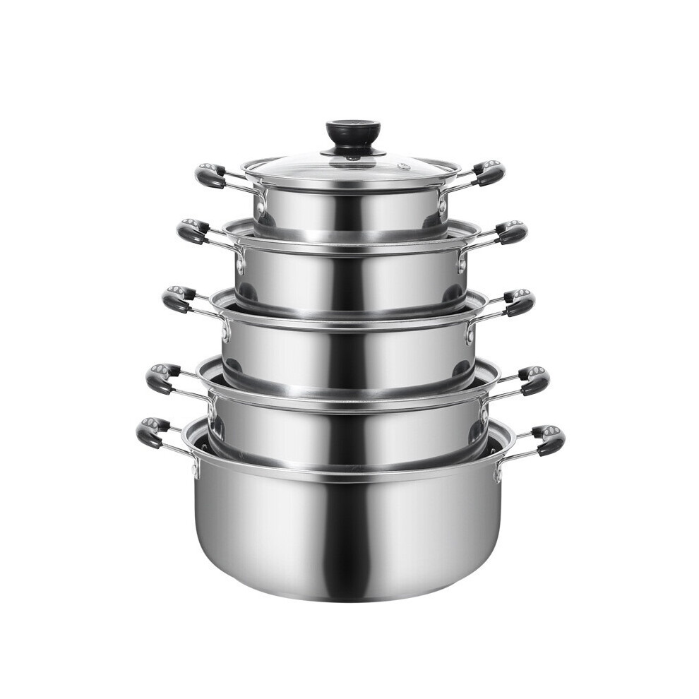5PCS Stainless Steel Saucepan Induction Cooking Pot Cooker Cookware Kitchen