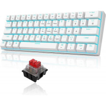 60% LED Backlit Gaming Keyboard, Ice Blue, Mechanical Red Switch, Portable, Ultra-Compact 61-Key Wired Keyboard with Detachable USB-C Cable, Clear