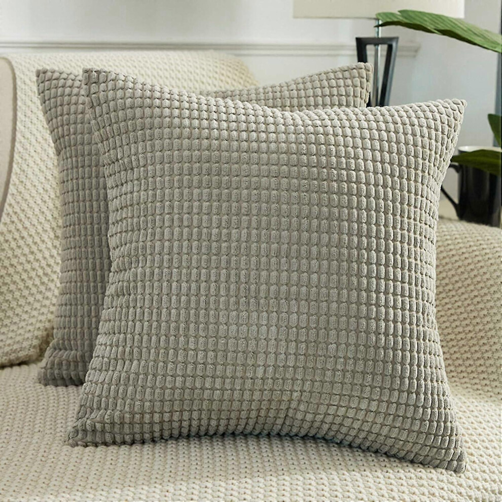 (As Show, One Size) Throw Pillow Covers Set Of 2 Pillow Covers 20X20 Decorative Euro Pillow Covers Corn Striped Soft Corduroy Cushion Case Home Decor( Grey