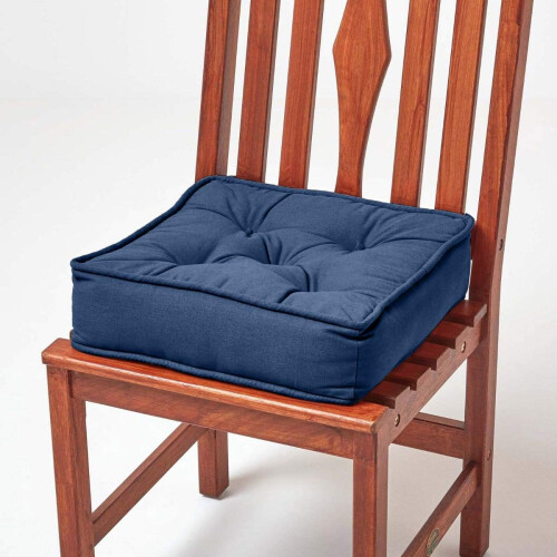 Homescapes (Navy Blue) Cotton Dining Chair Booster Cushion