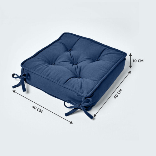 Homescapes (Navy Blue) Cotton Dining Chair Booster Cushion 2