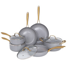 Grey Gold Induction 10 Pc Cookware Set Frying Pan Saucepan Cooking Pot