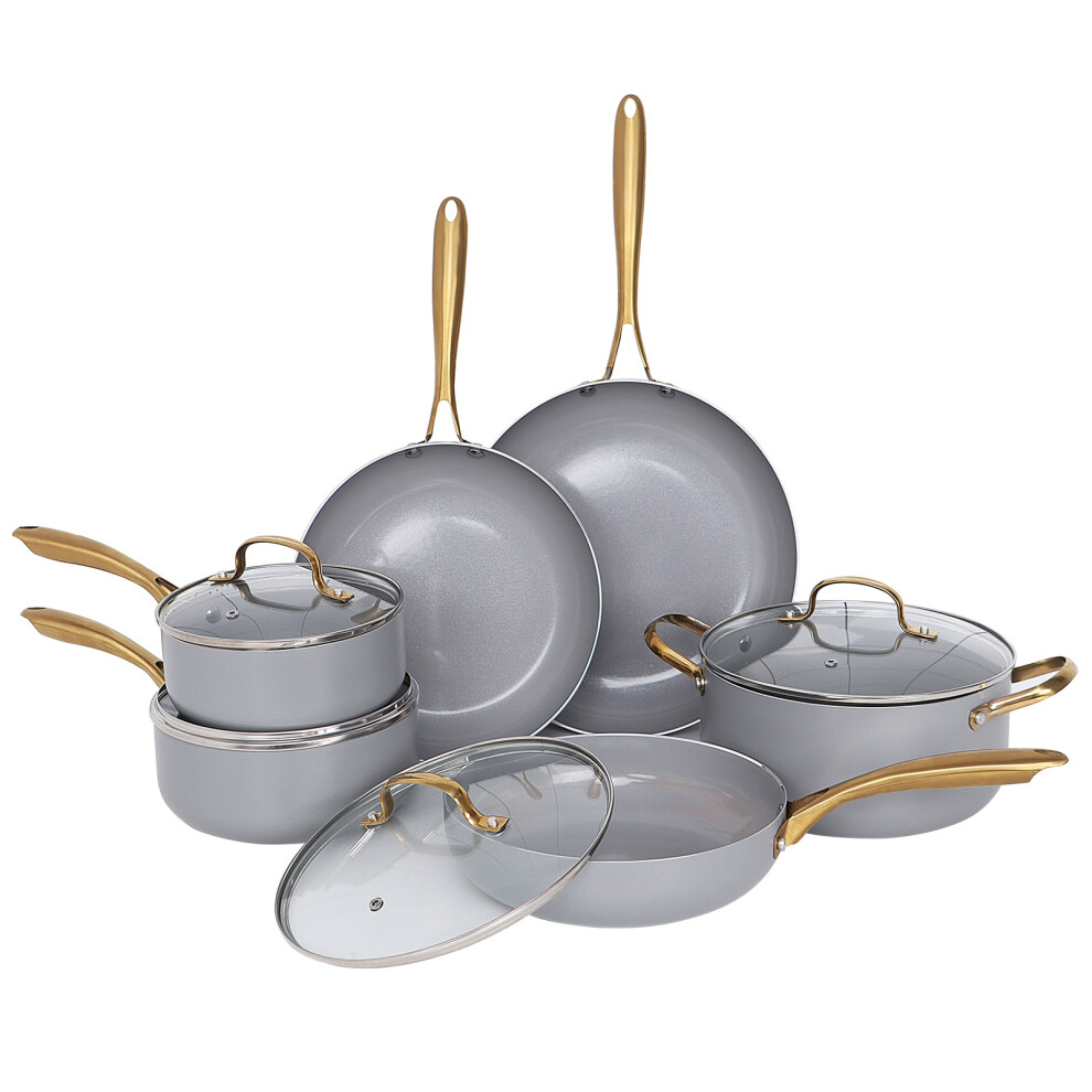 Gr8 Home Induction 10 Pc Cookware Set Frying Pan Saucepan Cooking Pot Grey/Gold