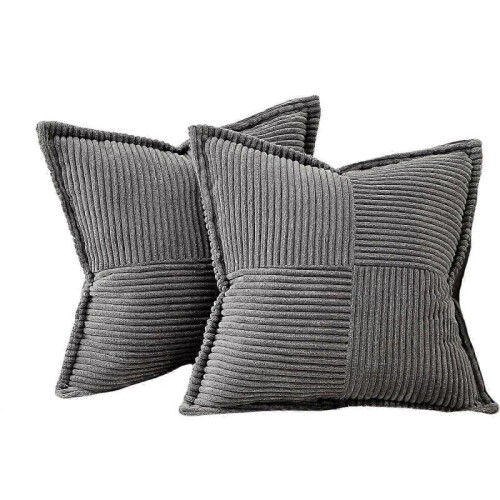 Textured Square Cushion Case for Couch Sofa Bed, Corduroy Decorative Throw Pillow Covers Easy Insertion Removal, Soft Cross Patchwork Invisible
