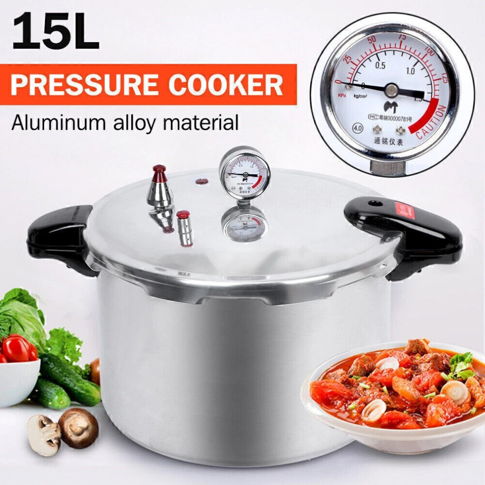15L Large Pressure Canner Cooker Kitchen Cookware with Gauge Release Valve