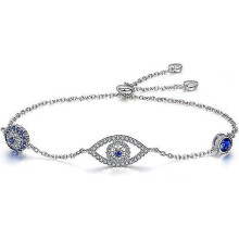 (As show, One size) Women Evil Eye Protection Bracelets 925 Sterling Silver White Gold Plated Adjustable Bracelets