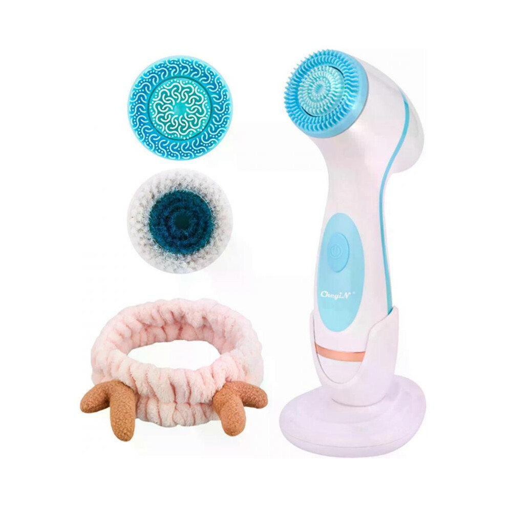 Portable Device for Facial Cleansing, Medical Silicone Brush Heads Included, Ergonomic Design for Comfortable Grip, Rechargeable Design, Up To 2.5