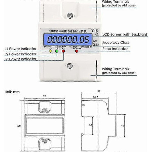 Digital Lcd Energy Meter, Three-phase 4-wire Consumption Monitor with Back-lit Display, Anti-electromagnetic Interference Stability Ensures Accurate 2