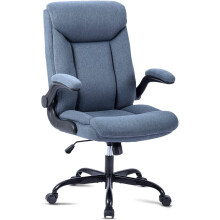 (Fabric, Blue) Executive Office Chair, Ergonomic Computer Desk Chair Swivel Work Chair with Flip-up Armrest, Adjustable Height, Comfortable for Office Home Gaming