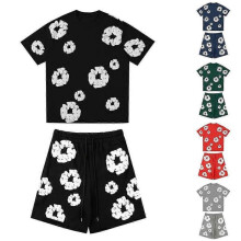 (L, black) Women's And Men's Casual Loose Fitting Printed T-shirt And Shorts Two-Piece Street Fashion Trend Short Sleeves+shorts