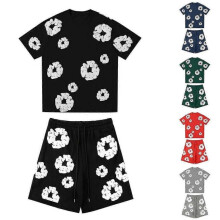 (M, black) Women's And Men's Casual Loose Fitting Printed T-shirt And Shorts Two-Piece Street Fashion Trend Short Sleeves+shorts