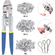 Steel Cable Crimping Tool Up To 2.2mm with 150pcs Double Aluminum Sleeve And 3 Size Aluminum Combo Kit