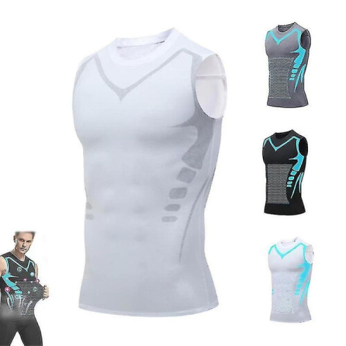 (S, white) Posture Corrector Vest For Men, Ionic Shaping Sleeveless Shirt