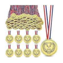 50 Pcs Plastic Gold Medal for Kids 2.36 Inch Trophy Winner Medals for Awards with Neck Ribbon Participation Medals