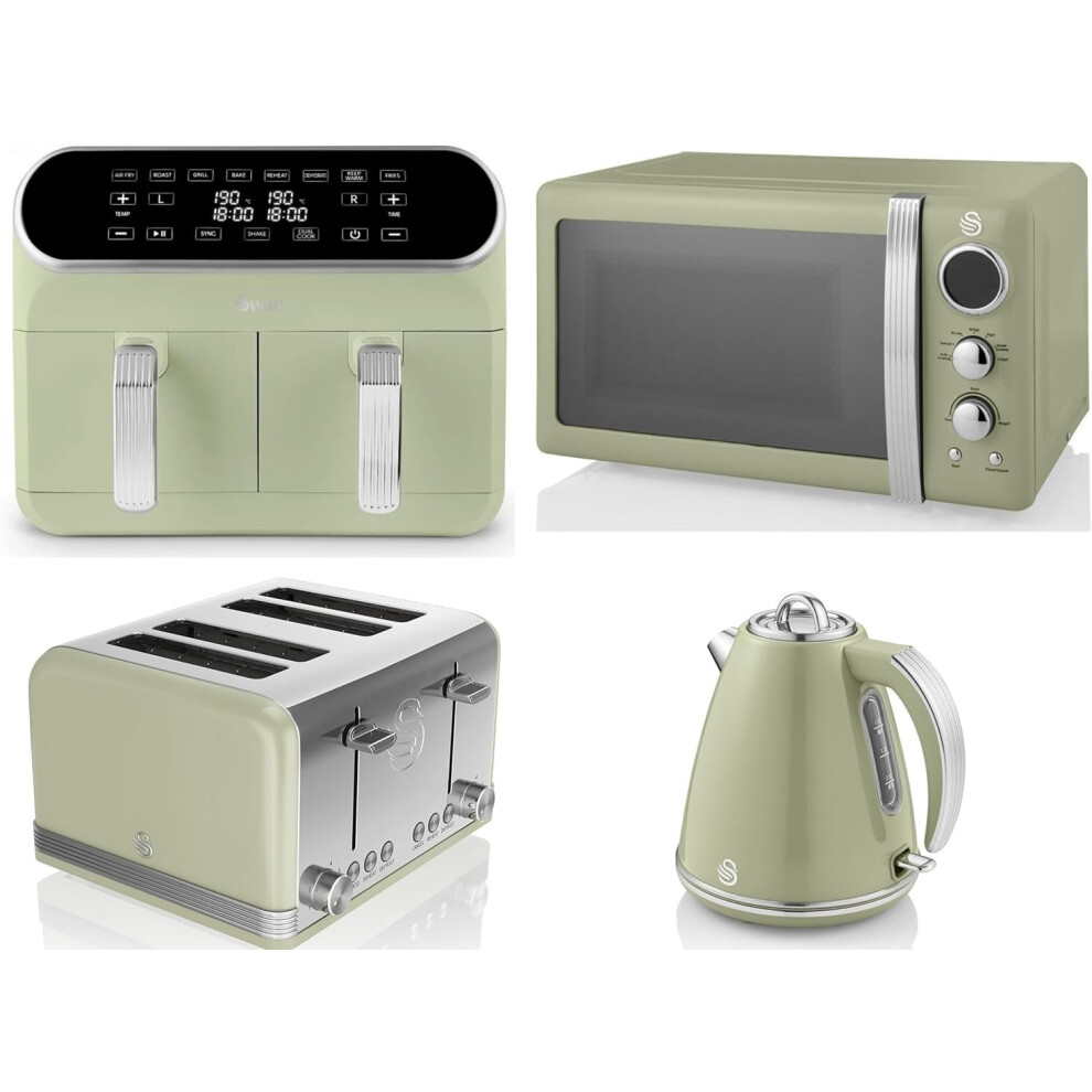 SWAN Retro Green Kettle Toaster Microwave Air Fryer Matching Set