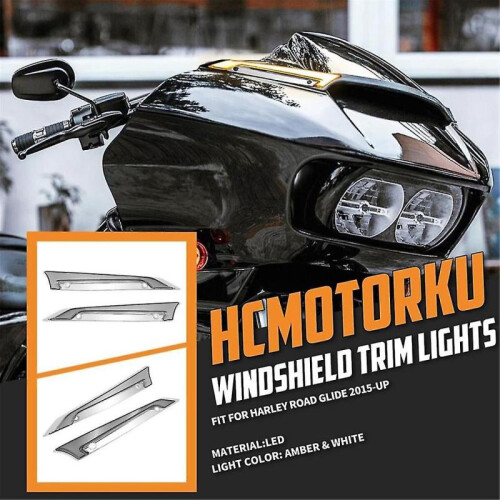 Windshield Trim Lights Windscreen Fairing Led Turn Signals Running Light for Road Glide Models - Silver & Black 2